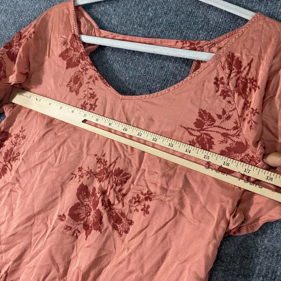 Billabong Mini Dress Small Pink Fine Flutter Floral Short Sleeve A-Line - Picture 7 of 14